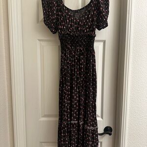 Elegant Black and Pink Floral Midi Dress